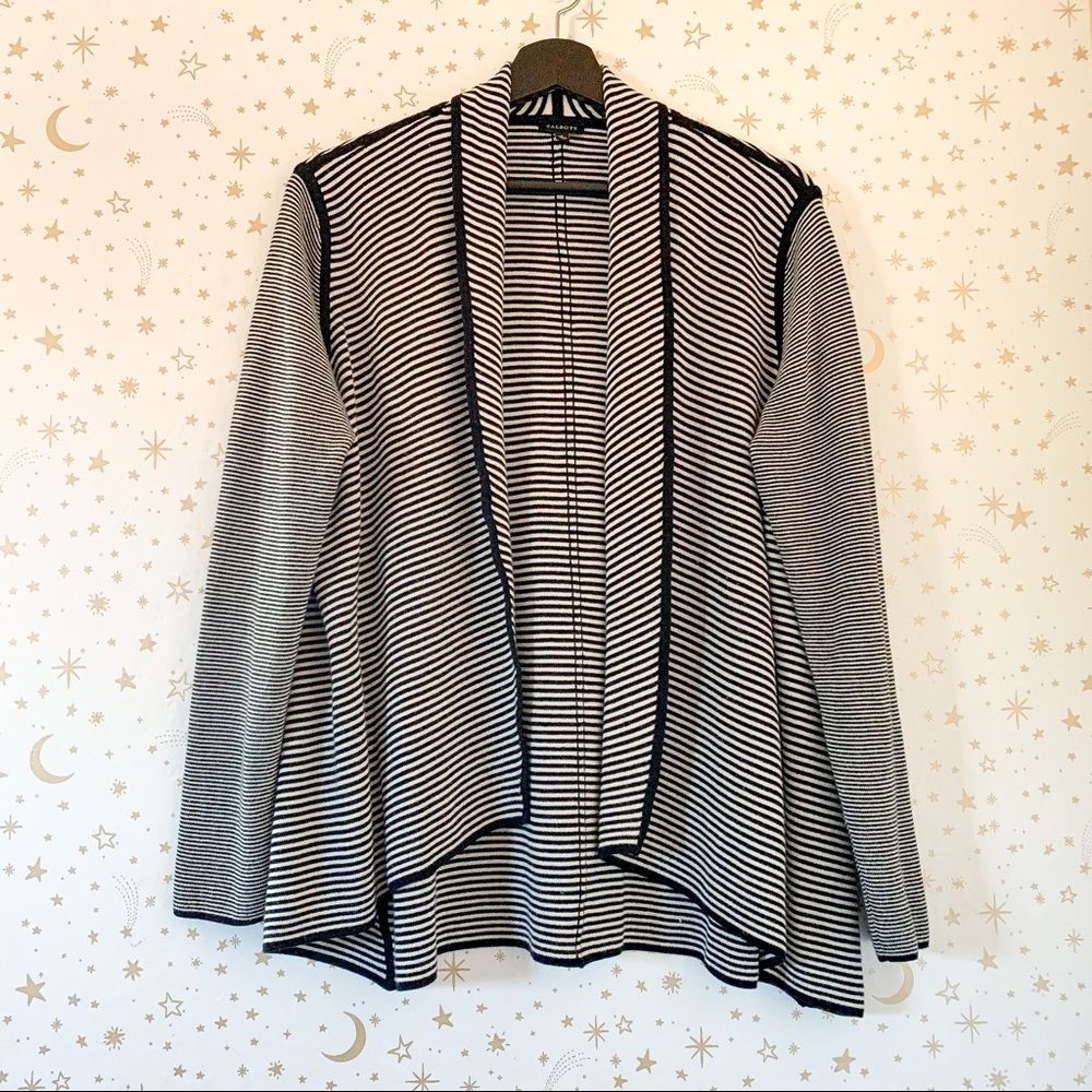 Talbots Striped Open Cardigan Women’s Size Large, Black & White Knit Sweater